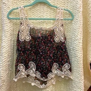 Sheer tank top with lace